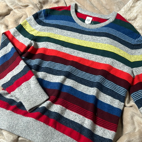 Gap Grey Blue Red Striped Wool Blend Crew